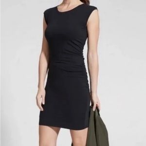 Athleta Topanga Dress, Ruched Sides, Stretch Knit, Short Sleeves, gray, small